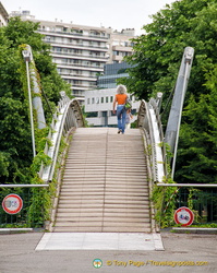 Crossing the bridge to a residential apartment block